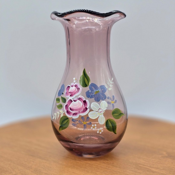 Other - Vintage Fenton Amethyst Purple Glass Hand painted floral Vase